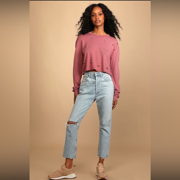 Lulus Dusty Rose Distressed Cropped
Sweatshirt - Womens - pink - Picture 4 of 9